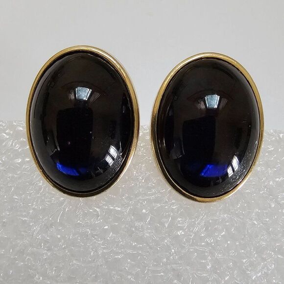 Vintage Kreisler USA 14KT RG Gold Plated Overlay Blue Oval Glass Cufflinks MCM - Picture 1 of 10